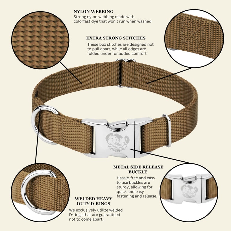 Country Brook Design Country Brook Petz - Premium Nylon Dog Collar with Metal Buckle for Small Medium Large Breeds - 10+ Warm Colors (Extra Large, 1 Inch, Coyote Tan) - Image 4